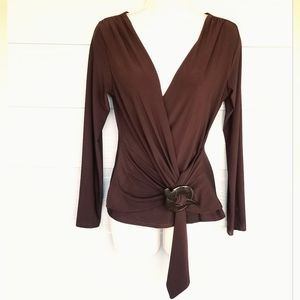 Nikkialo Chocolate Brown Wrap Blouse szM